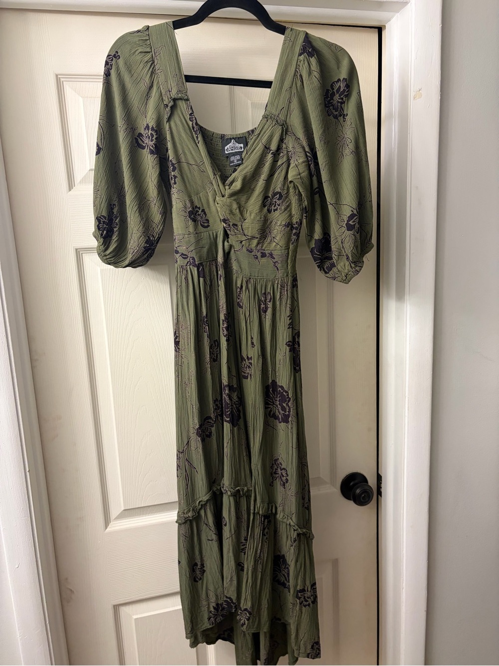Angie Olive Green Floral Midi Dress